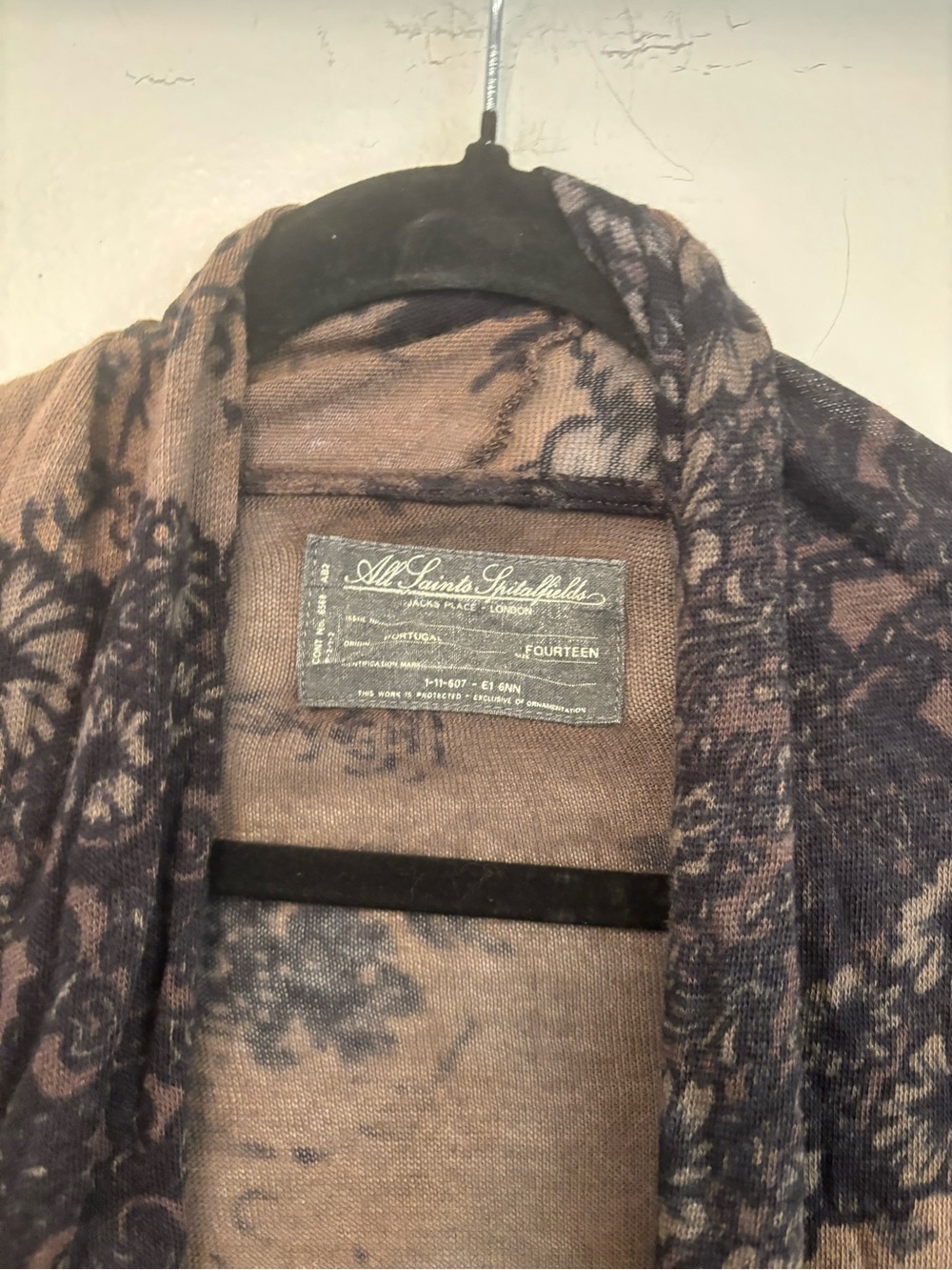 All Saints Brown Racerback Handkerchief-Hem Dress Black Floral Print w cardigan - Picture 5 of 9